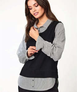 Vests: Newport Nicole Merino Vest Women's Top - Black/Stripe