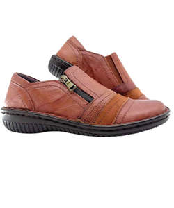 Footwear: Cabello Zip Crinkle Shoe 5849-27 - Tan
