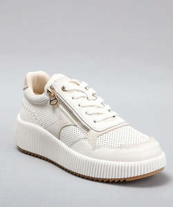 Casual Shoes: Mintiz Dina Zip and Lace Sneaker - Cream/ Beige
