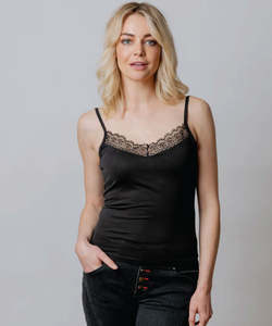 Mi Moso: Mi Moso Staple Singlet with Lace - Black