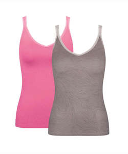 Midnight Ivy: Sloggi Go Shirt 01C2P Cotton Singlet 2 Pack - Grey/Pink