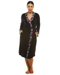 Pyjamas: Yuu Rose Lace Black Robe-  Black