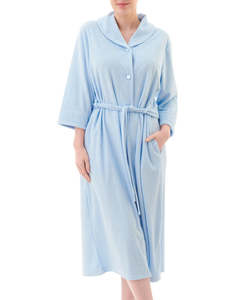 Pyjamas: Givoni Mid Length Button Dressing Gown- Sky
