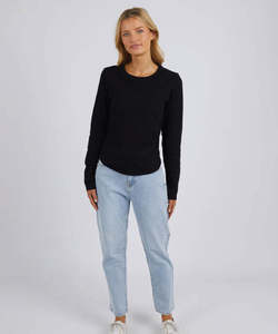 Foxwood Scoop Long Sleeve Rib Tee - Black