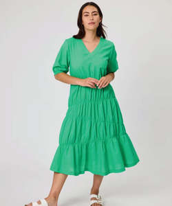 Duo: Duo   Maeve Shirred Dress - Apple Green