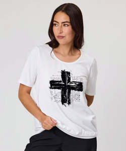 Duo June Pleat Tee - White with Black Cross