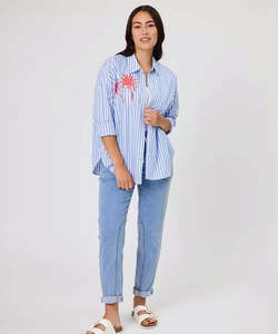 Duo: Duo Lexie Embroidered Shirt - Blue Stripe