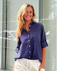 G7: G7 Adele Linen Shirt - Navy