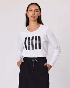 Duo Essential Long Sleeve Tee - White Lines Print
