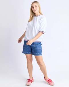 Tops Shirts Blouses: Elm Faye Short Sleeve Cotton Slub - White