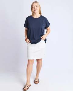 Tops Shirts Blouses: Elm McKinley Button Back Tee- Navy