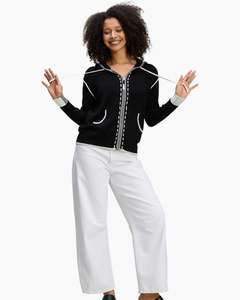 Zaket & Plover Threaded Zip Front Hoodie - Black