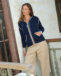 Zaket & Plover Threaded Zip Front Hoodie - Dark Denim