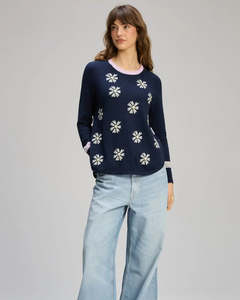 Knitwear: Zaket & Plover Daisy Chain Crew Neck Jumper - Dark Denim