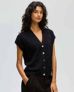 Knitwear: LD+Co Button Vest - Black