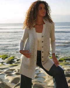 Knitwear: LD+Co Fluffy Detail Cardi - Light Marl