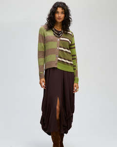 Knitwear: LD+Co Groove Stripe Cardi - Cocoa