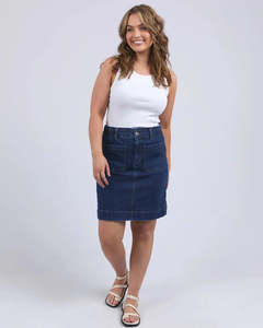 Skirts: Elm Lennox Midi Denim Skirt - Dark Blue