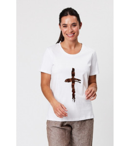 Dripping metallic cross tee - Tops : Gaby's Warkworth - BLACKSTONE H23