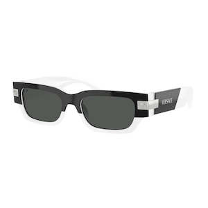 Versace VE4465 545987 Sunglasses - Black/White Frame, Dark Grey Lens