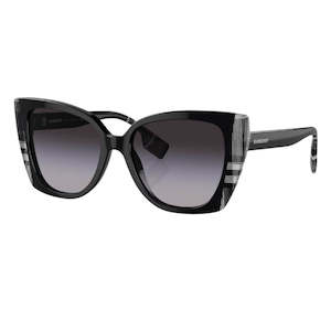 Burberry Sunglasses: Burberry Meryl BE4393 40518G Women’s Sunglasses - Black/Check Cat Eye, Grey Gradient Lenses