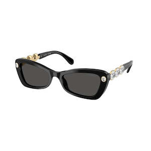 Swarovski Sunglases: Swarovski SK6033 100187 Women’s Sunglasses – Black, Dark Grey Lenses