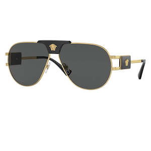 Versace Mens Sunglasses: Versace VE2252 Gold with Dark Grey Medusa's Pilot Shape Sunglasses