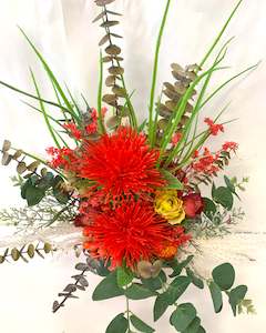 Dried Flower Arrangement: Red Pohutukawa Dried Table Arrangement