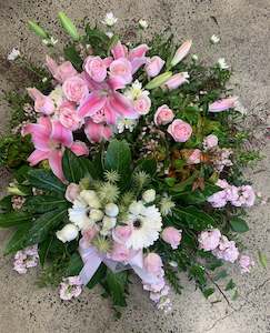Funeral Flowers: Fresh Pink Wreath With Roses
