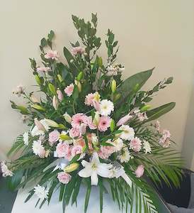 Funeral Flowers: Pink and White Pot Arrangement