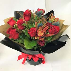 12 Red Roses with Other Foliage