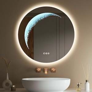 Mirror: Moon Decorative and Lit Mirror with Demister, Color Selection and Dimmer