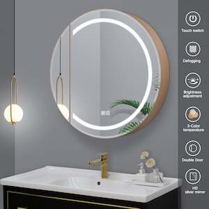 Mirror: Round LED Mirror Cabinet with Demister, Color Selection and Dimmer