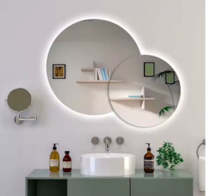 Mirror: Double Circle Backlit LED Mirror with Demister, Three Light Selection and Dimmable Control