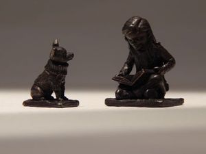 Aaron Brown 'Girl and Chihuahua' bronze sculpture