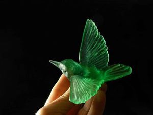 Luke Jacomb Studio cast glass 'Wall Birds: Lukeke Design Tomtit tourmaline colour