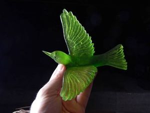 Luke Jacomb Studio cast glass 'Wall Birds: Lukeke Design Silvereye olive colour