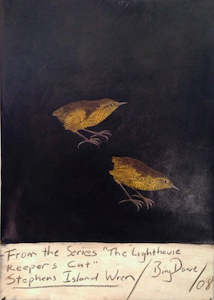 Bing Dawe Artist Works For Sale: From the Series, The Lighthouse Keeper's Cat - Stephens Island Wren
