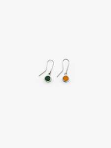 Jeremy Leeming Artist Works For Sale: Orange Corian and Pounamu Dot Earrings Earrings