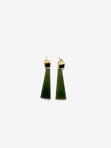 Pounamu Stud with Tapered Tag Earrings