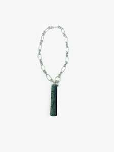 Necklaces: Chunky silver fob chain necklace with Greenstone