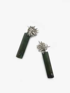 Anna Balasoglou Artist Works For Sale: Cabbage Tree Earrings with Greenstone