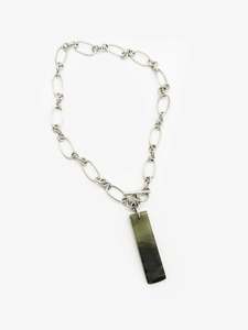 Anna Balasoglou Artist Works For Sale: Chunky Silver Fob Chain Necklace with Pounamu