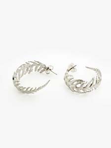Anna Balasoglou Artist Works For Sale: Silver Fern Hoop Earrings (AB383)