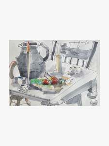 John Oxborough Artist Works For Sale: Jug & Candle With Fruit Bowl