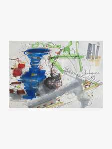 John Oxborough Artist Works For Sale: Pomegranates With Blue Vase & Rug