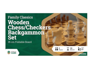 Traditional Games: Wooden Foldable: Chess/Checkers/Backgammon 35cm