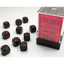 Dice: Opaque Black/Red D6 36PK