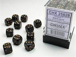 Dice: Opaque Black/Gold D6 36Pack