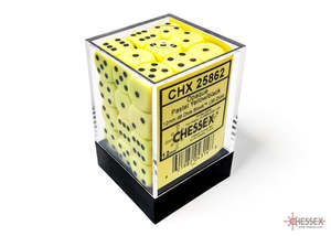 Dice: Chessex: Opaque Pastel Yellow/Black 12mm d6 Dice Block 36 dice